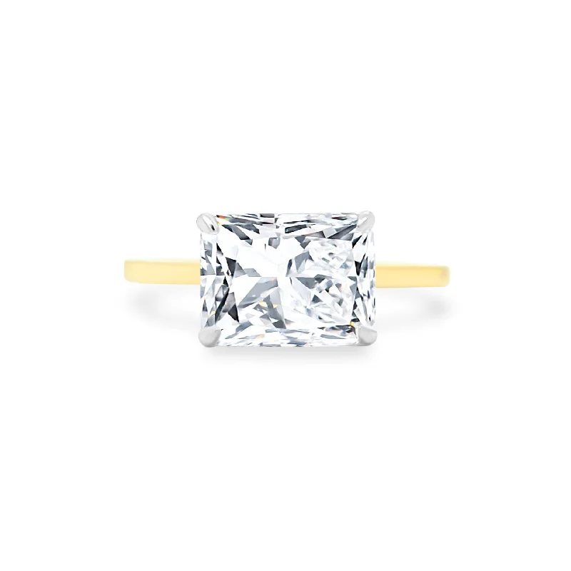 thick band rings for women -East West Radiant Cut Solitaire