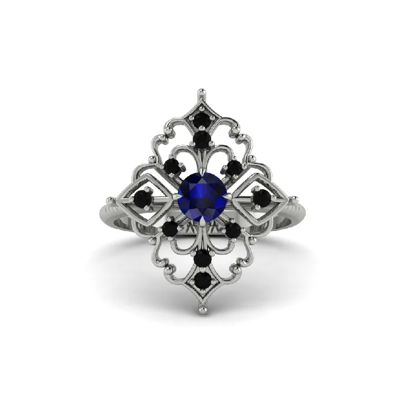 Black Diamond Royal Filigree Cluster Engagement Ring - Zinnia No. 45