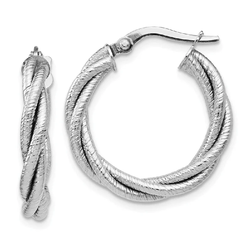 nature-inspired earrings for women -3.5mm Triple Twisted 14k White Gold Round Hoop Earrings, 21mm