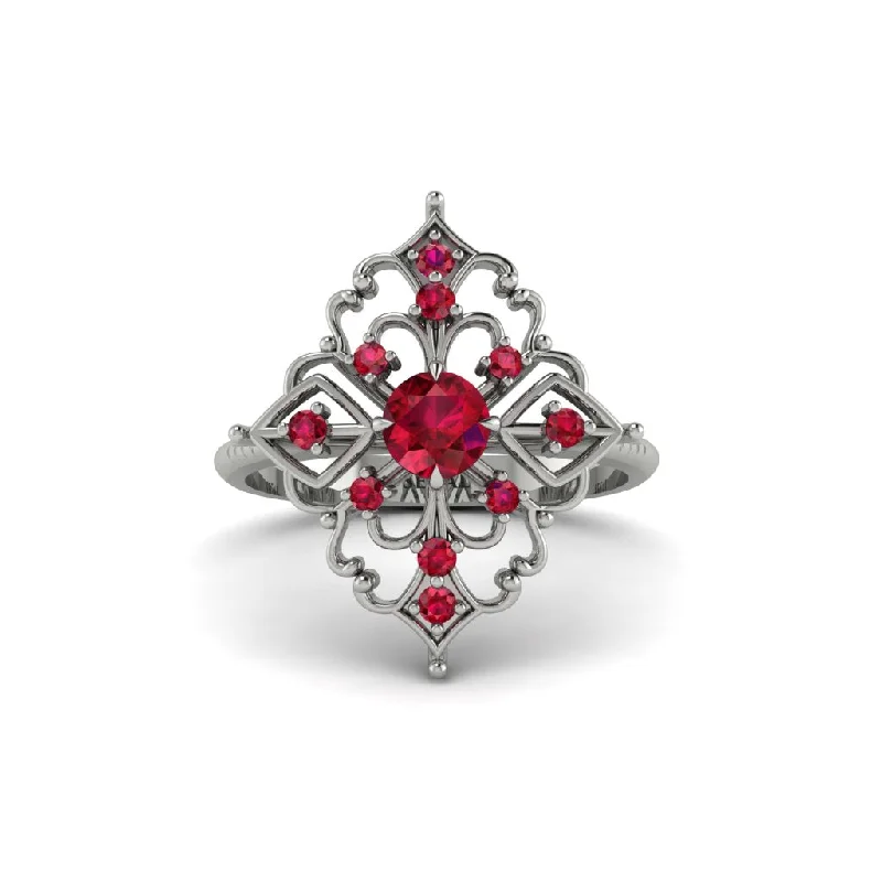 Ruby Royal Filigree Cluster Engagement Ring - Zinnia No. 57