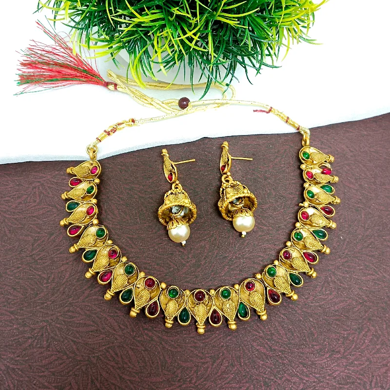 friendship necklaces for women -Darshana Jewels Pota Stone Gold Plated  Necklace Set