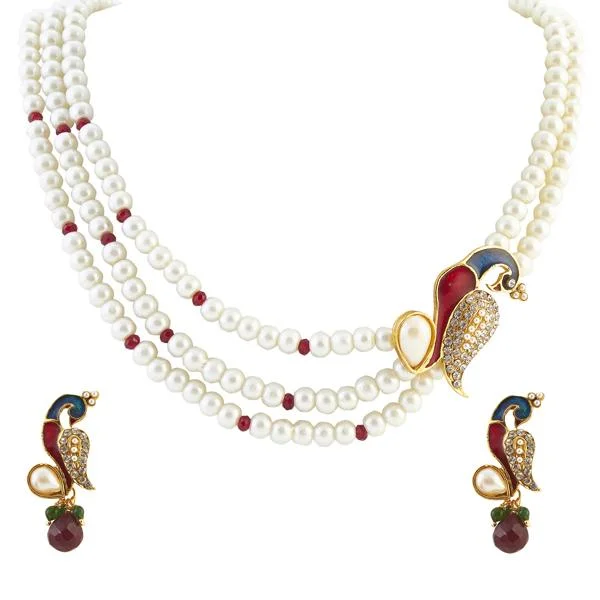 thin chain necklaces for women -Darshana Jewels Gold Plated Pearl And Austrian Stone Necklace Set