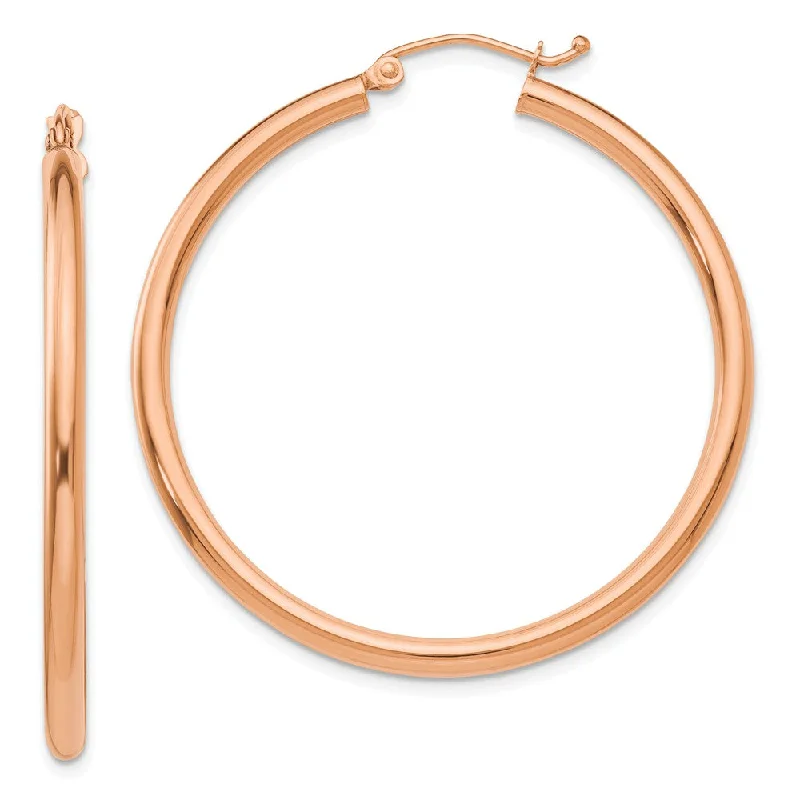 bohemian earrings for women -2.5mm, 14k Rose Gold Polished Round Hoop Earrings, 40mm (1 1/2 Inch)