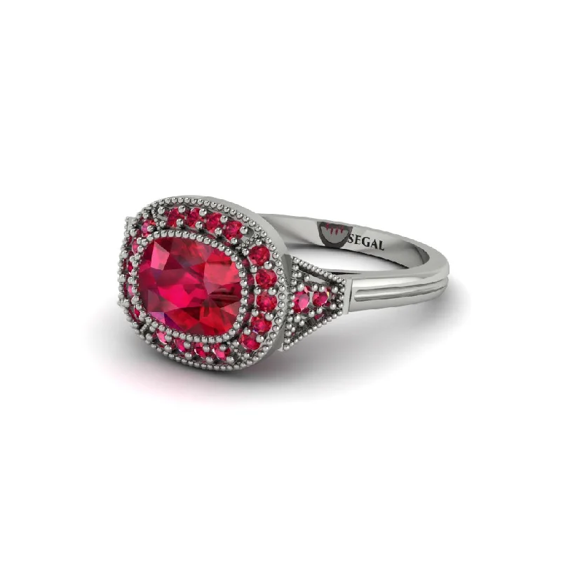 Cushion Cut Ruby Milgrain Halo Engagement Ring - Blake No. 57