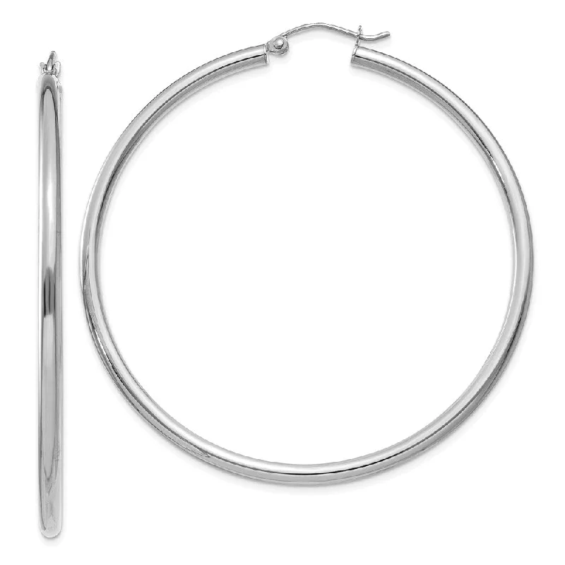 2.5mm, 14k White Gold Classic Round Hoop Earrings, 55mm (2 1/8 Inch)