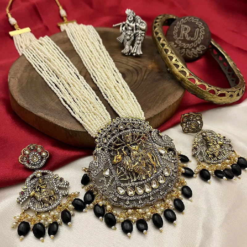 unique necklaces for women -FS Collection Gold Plated Kundan Stone And Pearls Temple Necklace Set