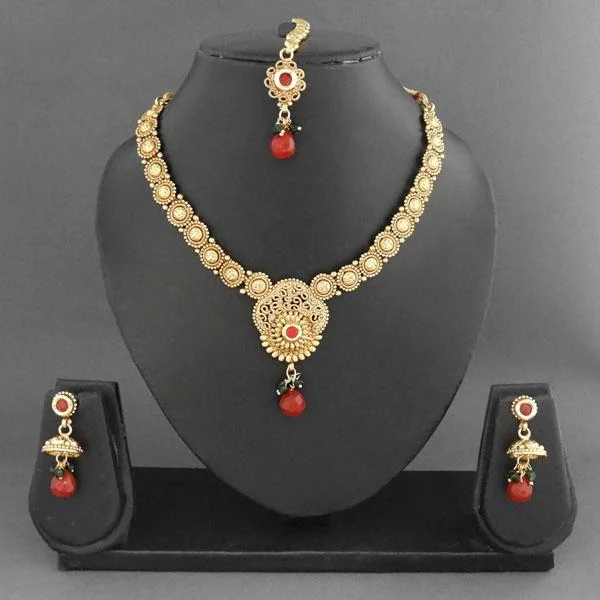 minimalist necklaces for women -Darshana Jewels Copper Necklace Set With Maang Tikka - FAP0013B