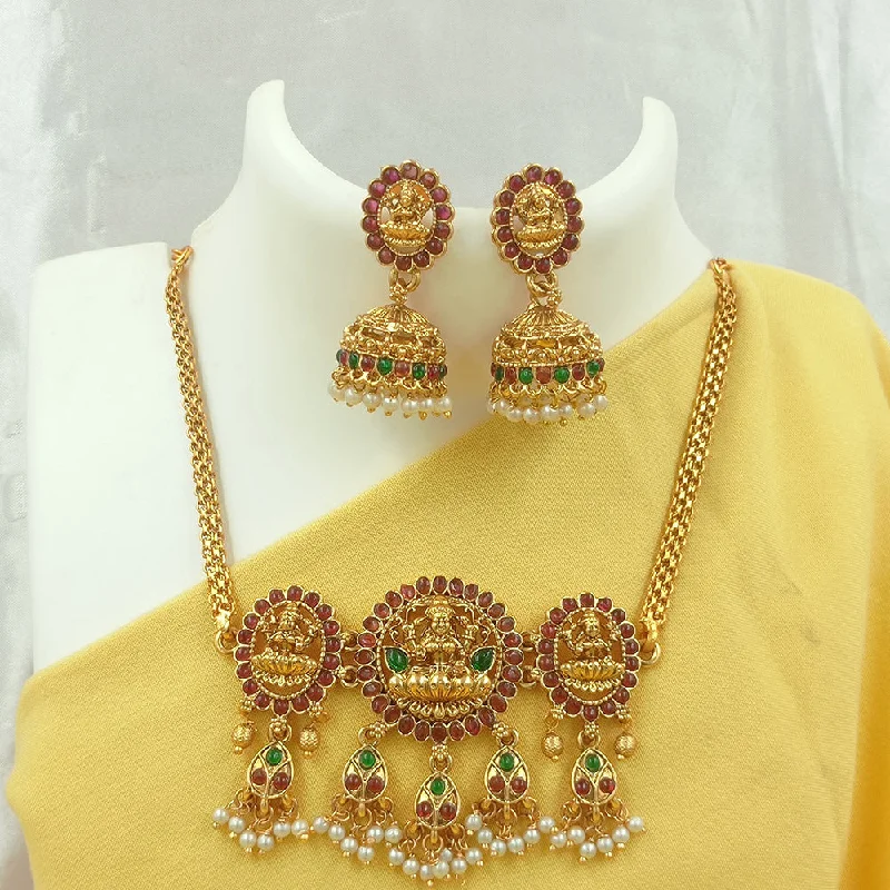 dainty charm necklaces for women -Joyful Jewel Art Matte Gold Plated Pota Stone Temple Necklace Set