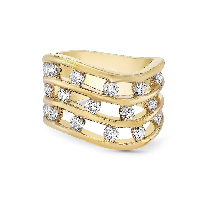 adjustable gold rings for women -18k Yellow Gold Triple Row Float Ring