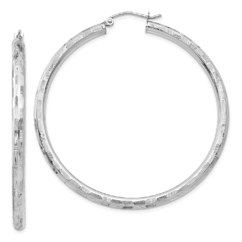 chain dangle earrings for women -3mm x 50mm 14k White Gold Textured Round Hoop Earrings