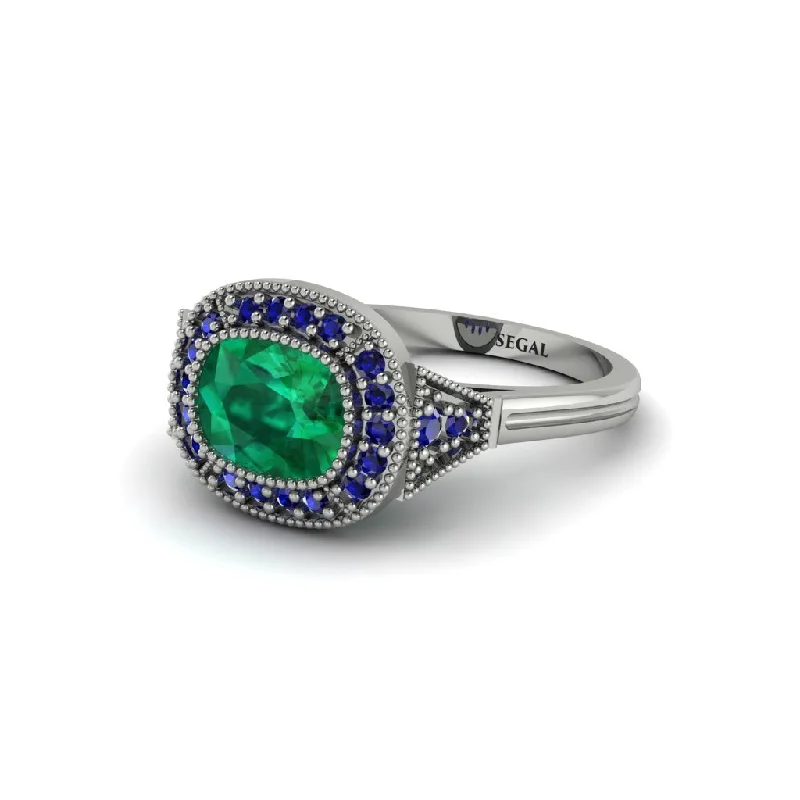 Cushion Cut Emerald Milgrain Halo Engagement Ring - Blake No. 66