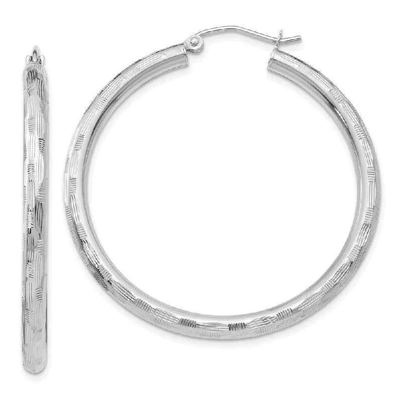 stylish silver earrings for women -3mm x 40mm 14k White Gold Textured Round Hoop Earrings