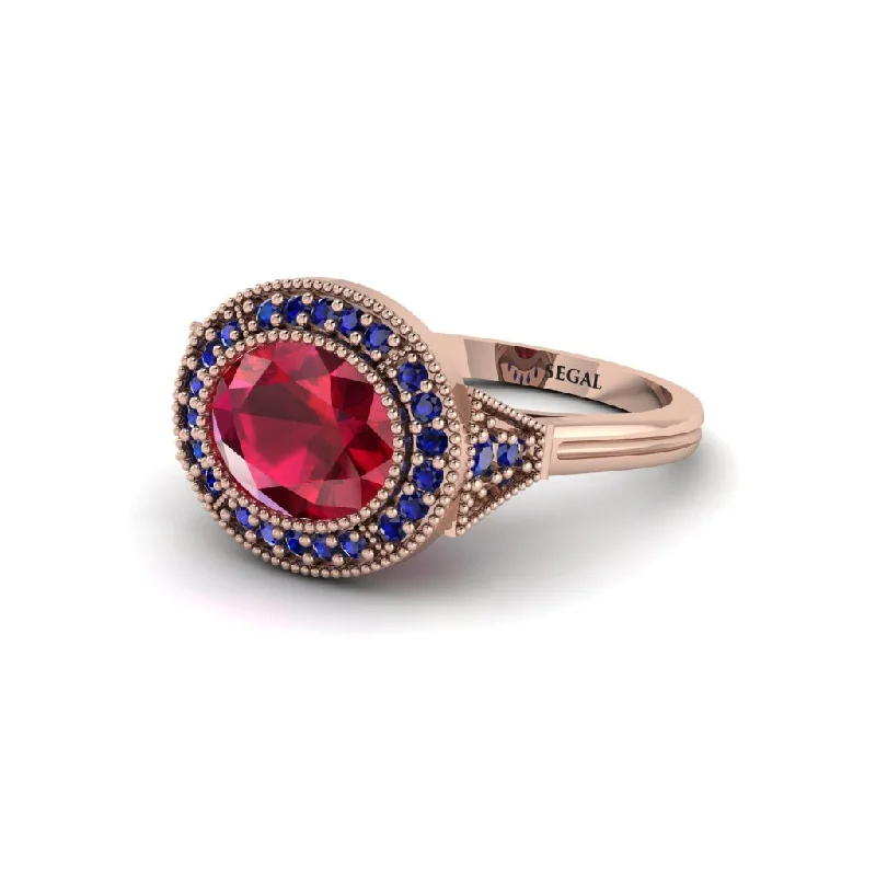 Oval Cut Ruby Milgrain Halo Engagement Ring - Alexandria No. 71