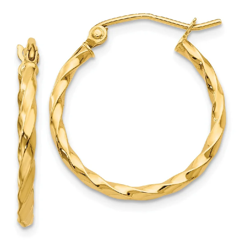 chain link earrings for women -2mm, Twisted 14k Yellow Gold Round Hoop Earrings, 20mm (3/4 Inch)