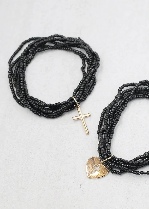 heart charm bracelets for women -Layered Cross Bracelet