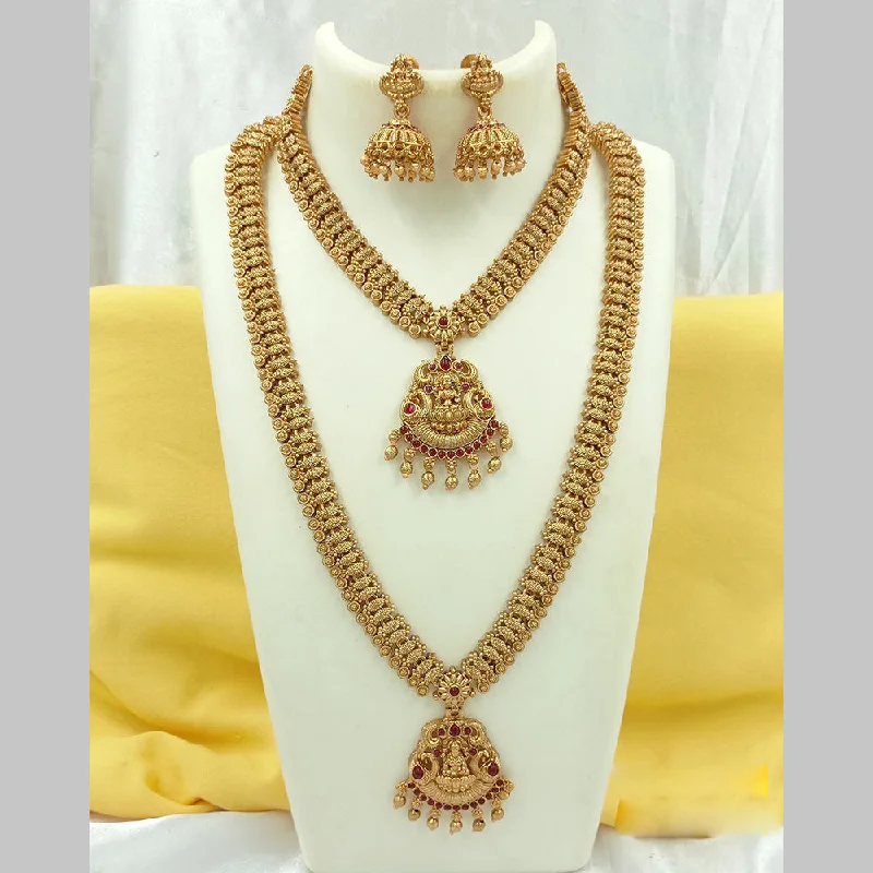 aesthetic necklaces for women -Joyful Jewel Art Matte Gold Plated Pota Stone Temple Long Necklace Combo