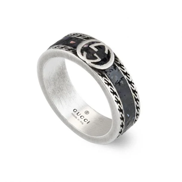 best-selling rings for women -STSLVR GUCCI BLACK ENAMEL INTERLOCKING G RING