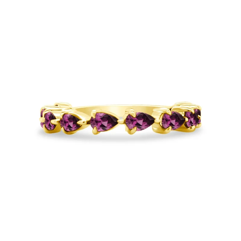 elegant rings for women -Large Rhodolite Garnet Chasing Pear Band