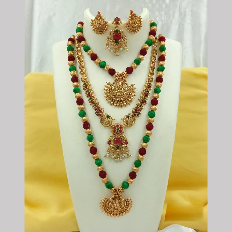 delicate necklaces for women -Joyful Jewel Art Matte Gold Plated Pota Stone Temple Long Necklace Combo