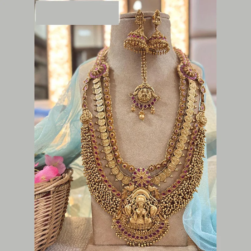 sun pendant necklaces for women -Jewel Addiction Gold Plated Pota Stone And Pearls Temple Long Necklace Set