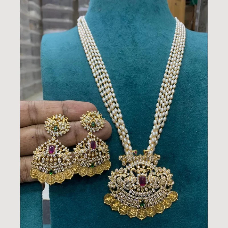 thin chain necklaces for women -Sona Creation Gold Plated Austrian Stone And Pearls Temple Necklace Set