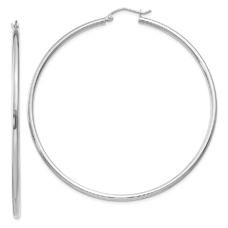 oval earrings for women -2mm, 14k White Gold Classic Round Hoop Earrings, 60mm (2 3/8 Inch)