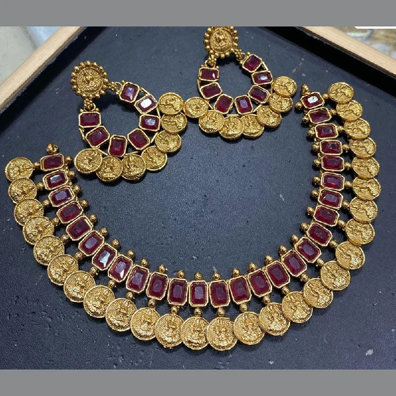 baroque pearl necklaces for women -Manisha Jewellery Gold Plated Crystal Stone Temple Necklace Set