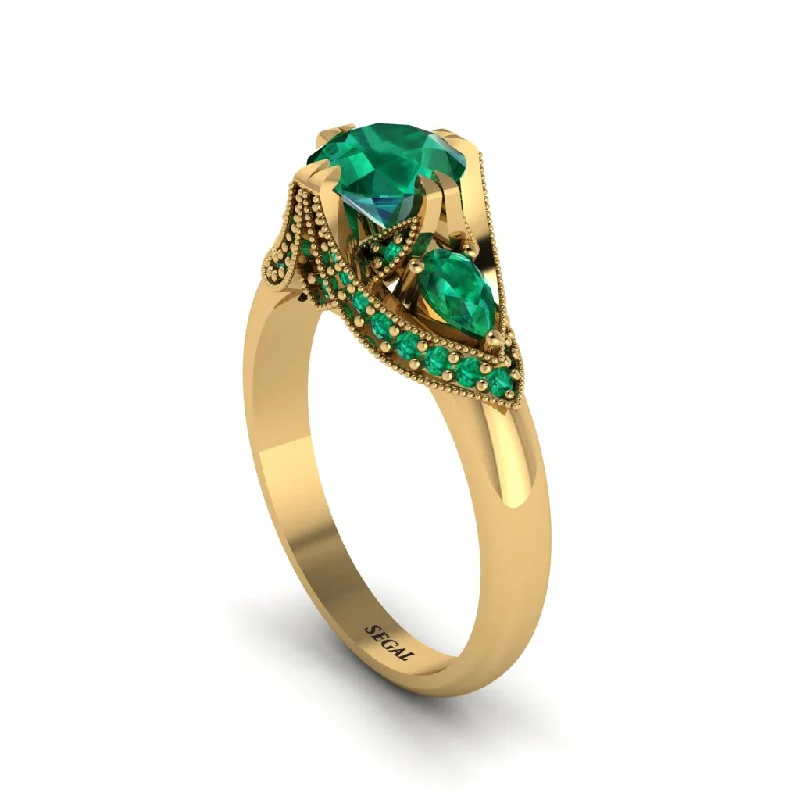 Emerald Vintage Round Cut Engagement Ring - Kali No. 19