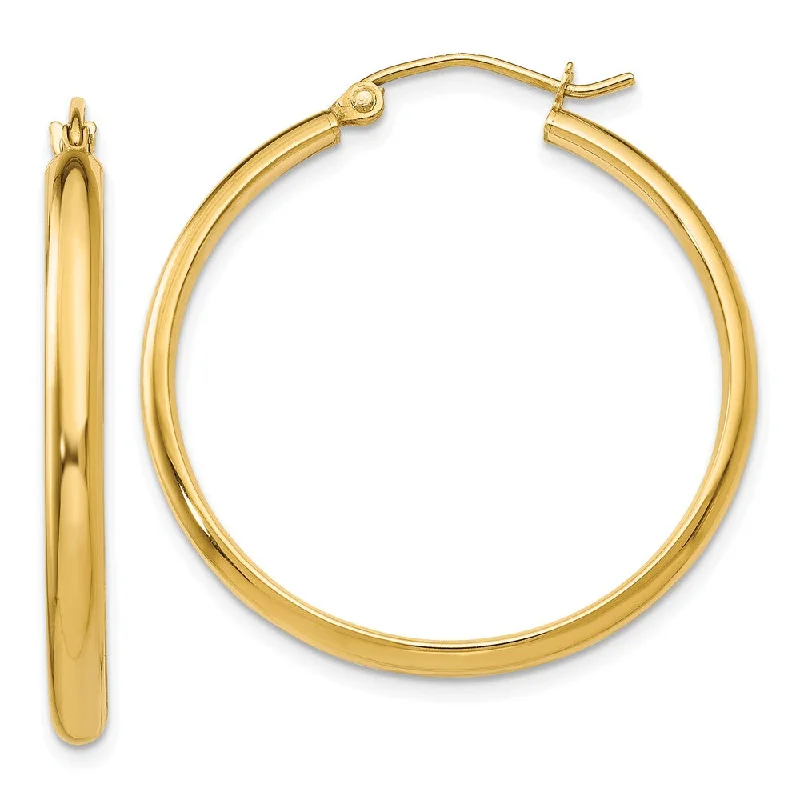 modern geometric earrings for women -2.75mm x 30mm Polished 14k Yellow Gold Domed Round Hoop Earrings