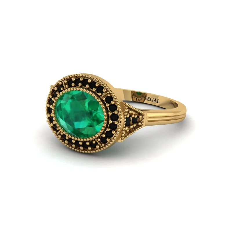 Oval Cut Emerald Milgrain Halo Engagement Ring - Alexandria No. 34