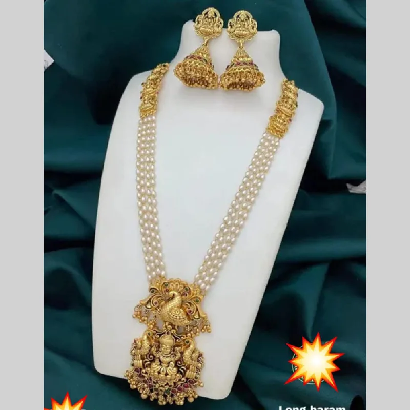 choker necklaces for women -Manisha Jewellery Gold Plated Pota Stone And Pearl Temple Long Necklace Set