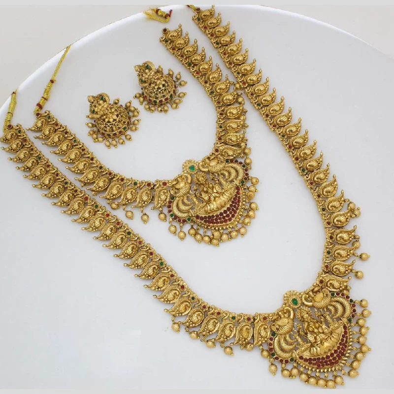 dreamcatcher necklaces for women -Manisha Jewellery Gold Plated Pota Stone Temple Double Necklace Set