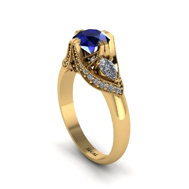 Sapphire Vintage Round Cut Engagement Ring - Kali No. 13