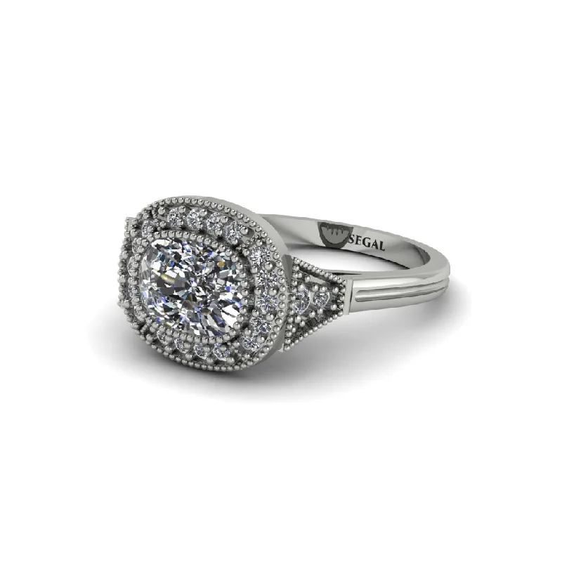 Cushion Cut Diamond Milgrain Halo Engagement Ring - Blake No. 3