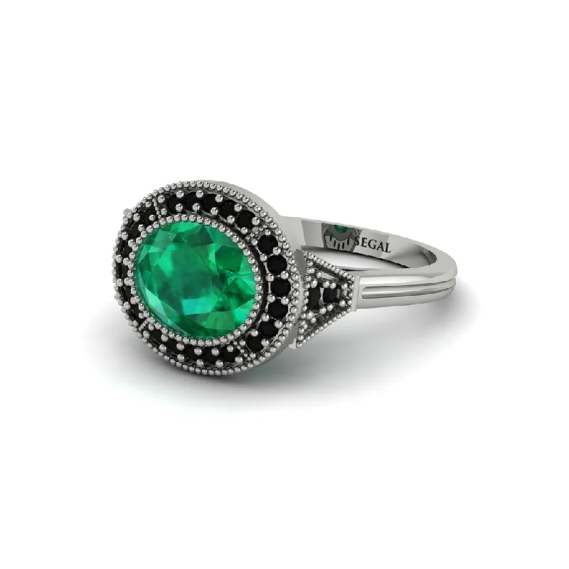 Oval Cut Emerald Milgrain Halo Engagement Ring - Alexandria No. 36