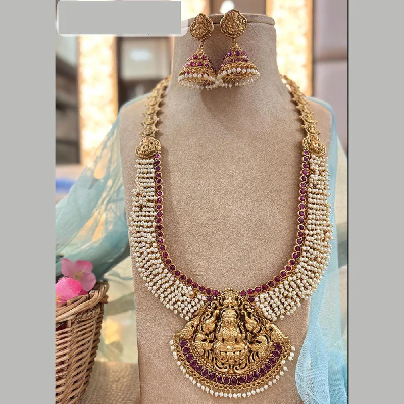 gold necklaces for women -Jewel Addiction Gold Plated Pota Stone And Pearls Temple Long Necklace Set