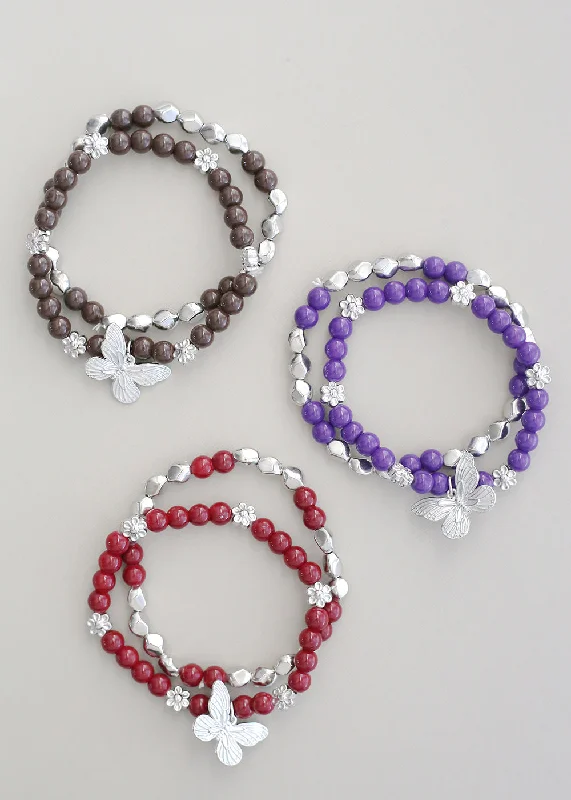 zodiac sign bracelets for women -Dark Bead Bracelet with Butterfly