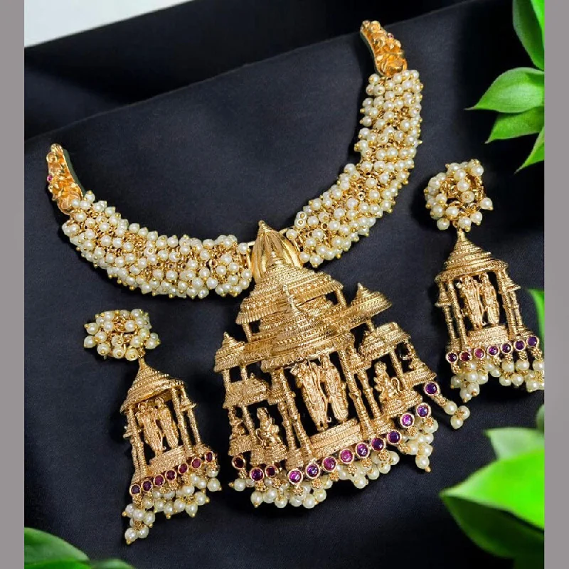 infinity necklaces for women -Sona Creation Gold Plated Pota Stone And Pearls Ram Mandir Necklace Set