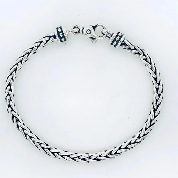 charm bracelets for women -Thin Woven Bracelet with Beaded End Cap