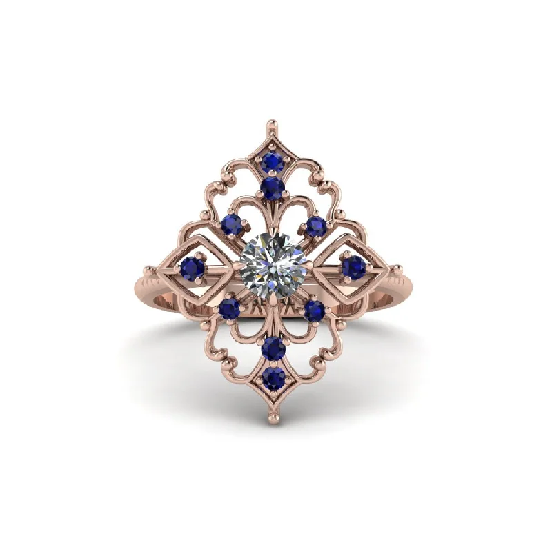 Sapphire Royal Filigree Cluster Engagement Ring - Zinnia No. 62