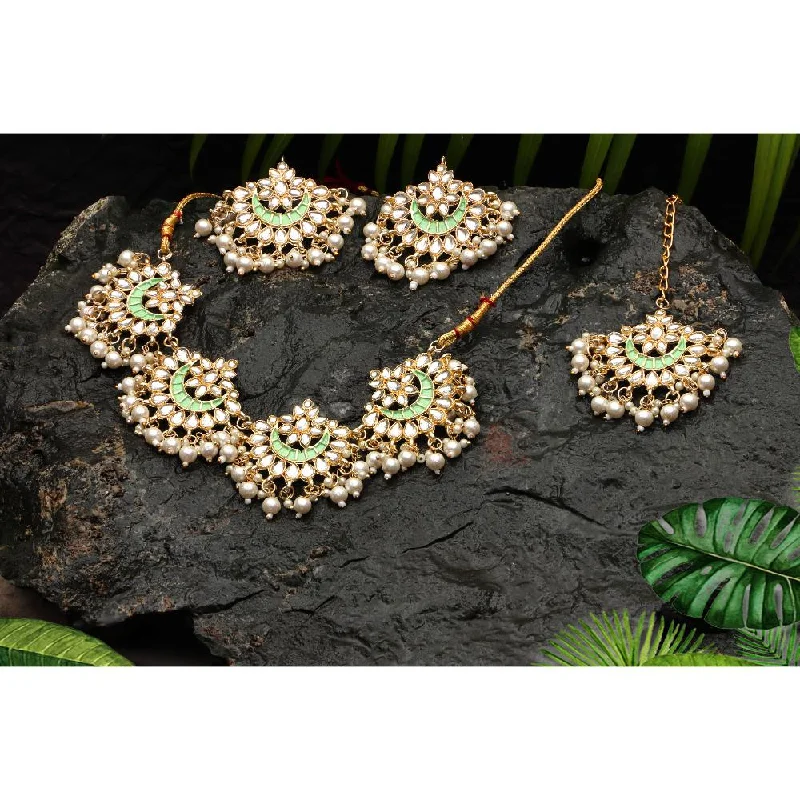 everyday wear necklaces for women -Darshana Jewels Gold Plated Kundan Stone And Meenakari Necklace Set