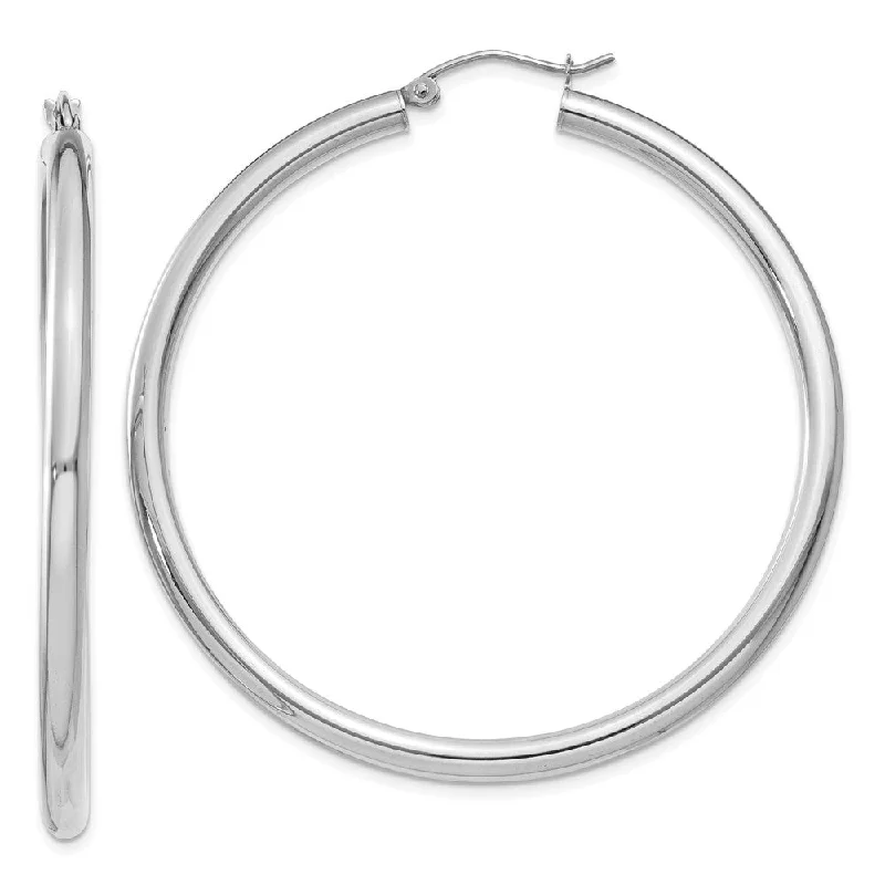 chunky earrings for women -3mm, 14k White Gold Classic Round Hoop Earrings, 50mm (1 7/8 Inch)