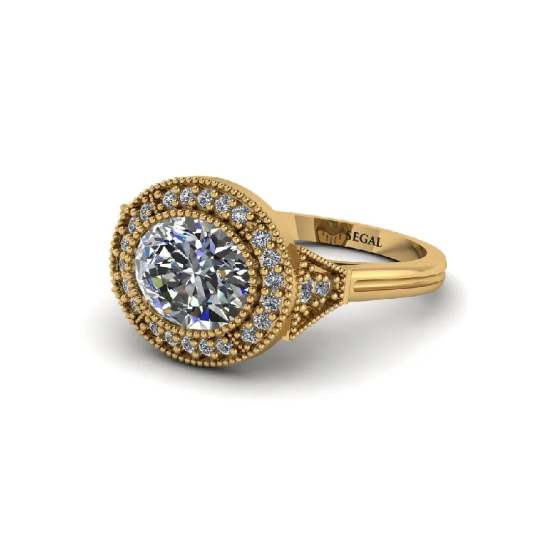 Oval Cut Diamond Milgrain Halo Engagement Ring - Alexandria No. 1