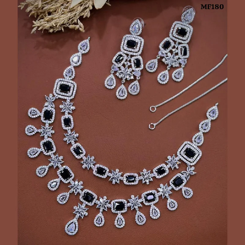 handcrafted necklaces for women -Akruti Collection Silver Plated American Diamonds Necklace Set