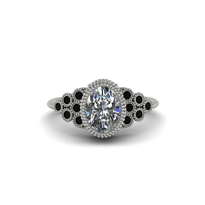 Black Diamond Milgrain Beaded Bezel Engagement Ring - Stacy No. 33