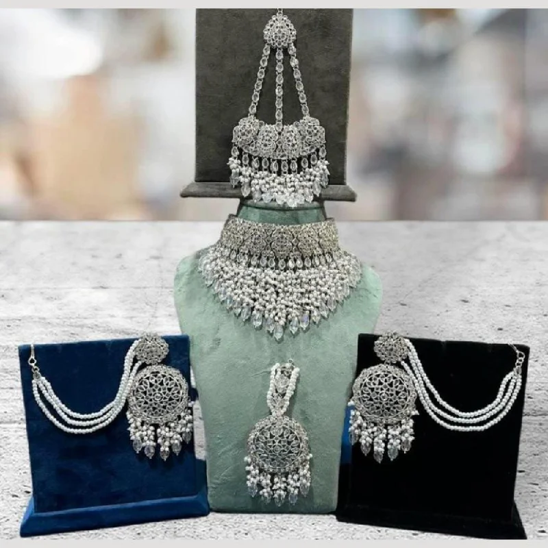 unique necklaces for women -Hira Collections Silver Plated Crystal Stone And Pearls Choker Necklace Set