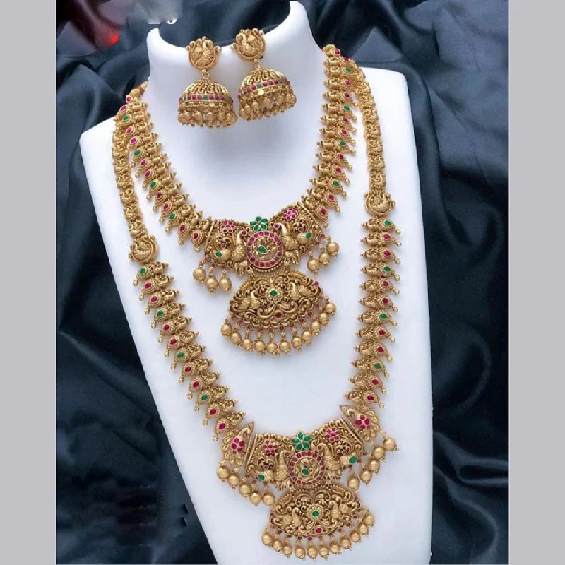 sapphire diamond necklaces for women -Manisha Jewellery Gold Plated Pota Stone Temple Double Necklace Set