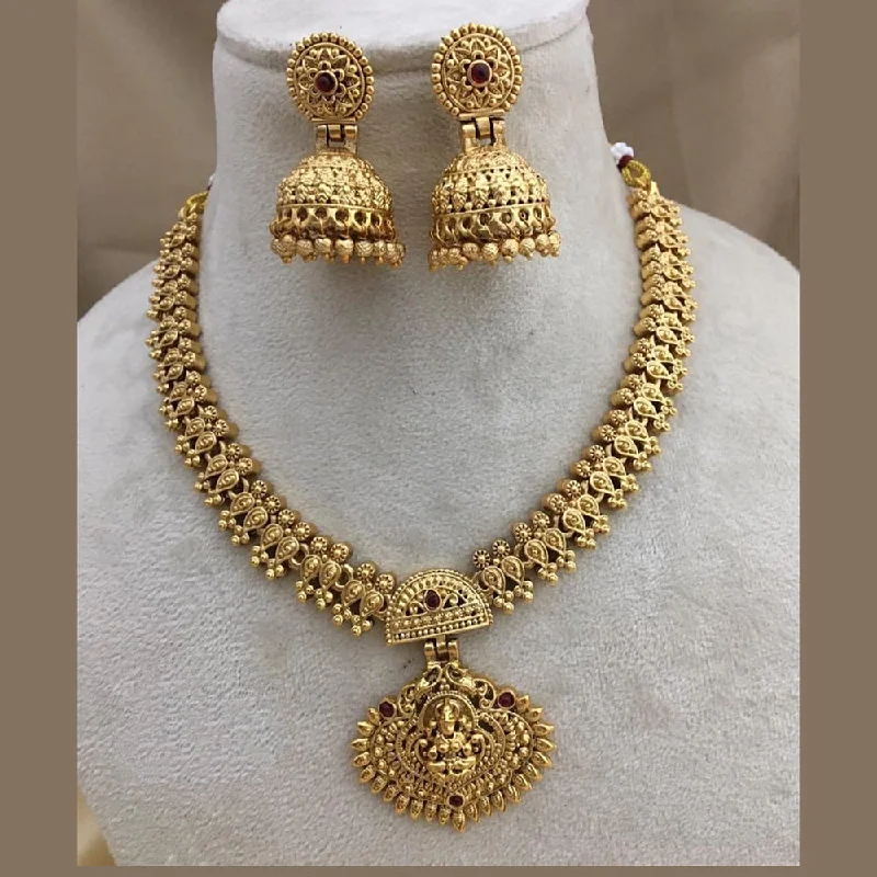 high fashion necklaces for women -Joyful Jewel Art Matte Gold Plated Pota Stone Temple Necklace Set