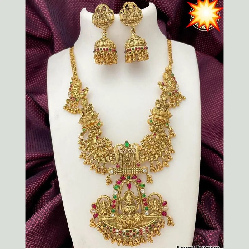 thin chain necklaces for women -Sai Fashion Gold Plated Pota Stone And Pearls Temple Necklace Set