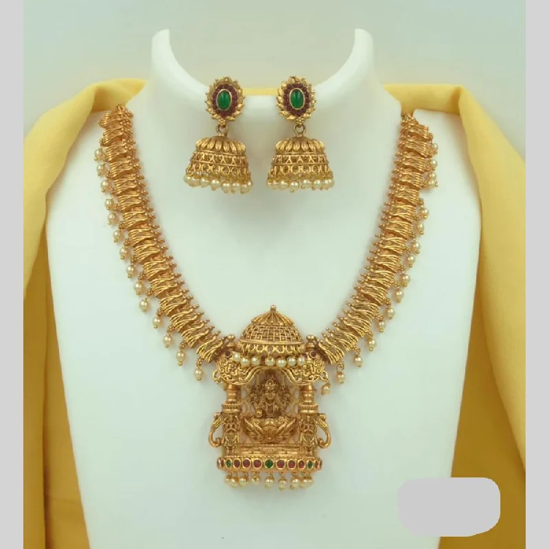 dainty gold necklaces for women -Joyful Jewel Art Matte Gold Plated Pota Stone Temple Necklace Set